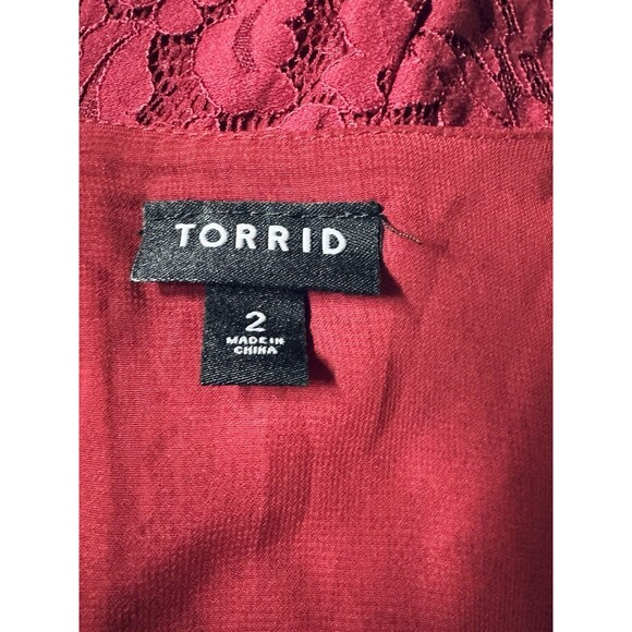 Torrid Burgundy Wine Lace Long Sleeve Shirt Top Blouse Semi Sheer Plus Size 2 - Picture 3 of 5